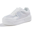 Niluber Womens Platform Sneakers Sparkle Rhinestone Chunky Shoes White Leather Low Top Tennis Shoes Lace Up Casual Walking Shoes（White Rhinestone9）