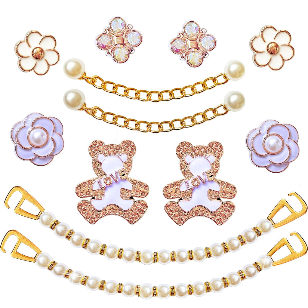 BOAJUNWU Bling Shoe Charms for Women and GirlsGirly Golden Bling Shoe Charms for ClogDiamond Bling Chain Charms Cute Designer Shoe Decoration Jewels Birthday Gifts Party Favors