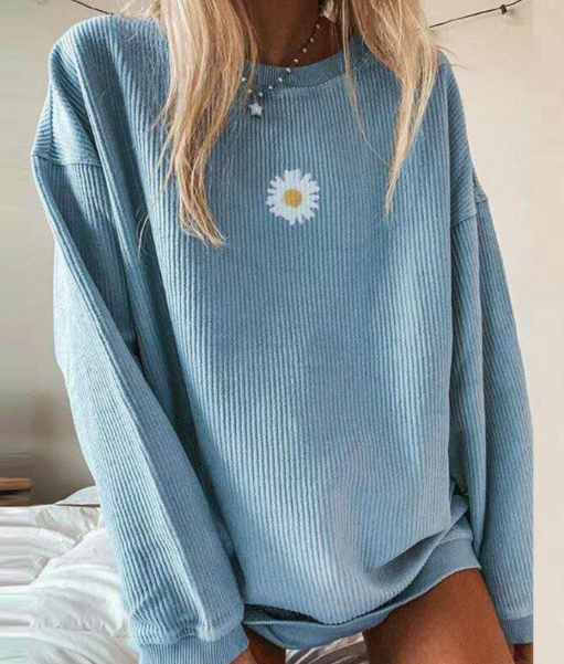 European Casual Printed Round Neck Long Sleeve Top