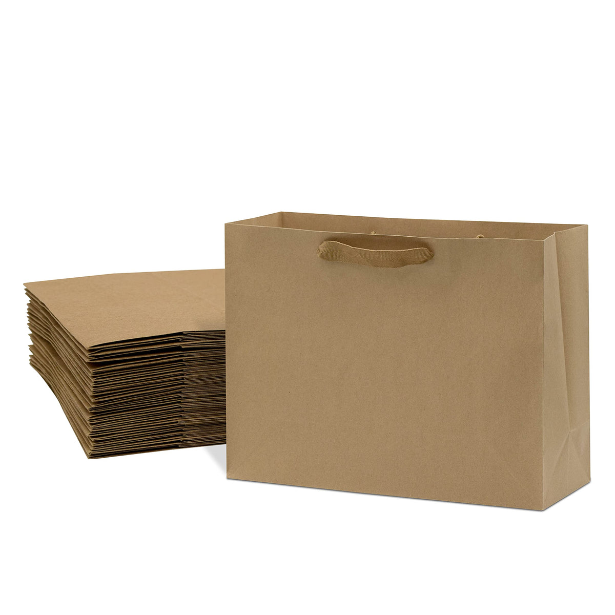 Brown Gift Bags with Handles - 16x6x12 Inch 25 Pack Designer Shopping Bags in Bulk Large Gift Wrap with Fabric Handles for Boutiques Small Business Retail Stores Merchandise Birthday Parties