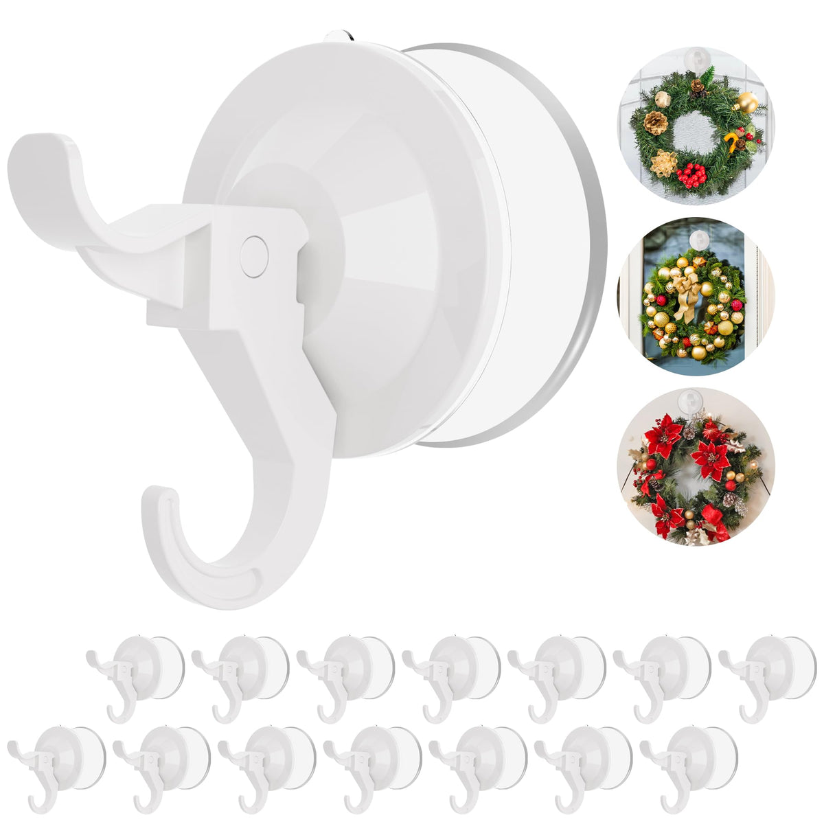 AENTGIU Wreath Hangers for Front Door 15 Pack Heavy Duty Suction Cup Hooks with Adhesive Suction Tab White Window Door Suction Cup Wreath Holder for Christmas Glass Doors Screen Doors