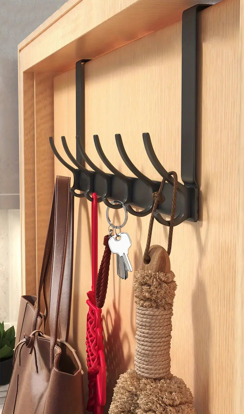 Over The Door Hooks - 6 Hook Space Aluminum Hanger