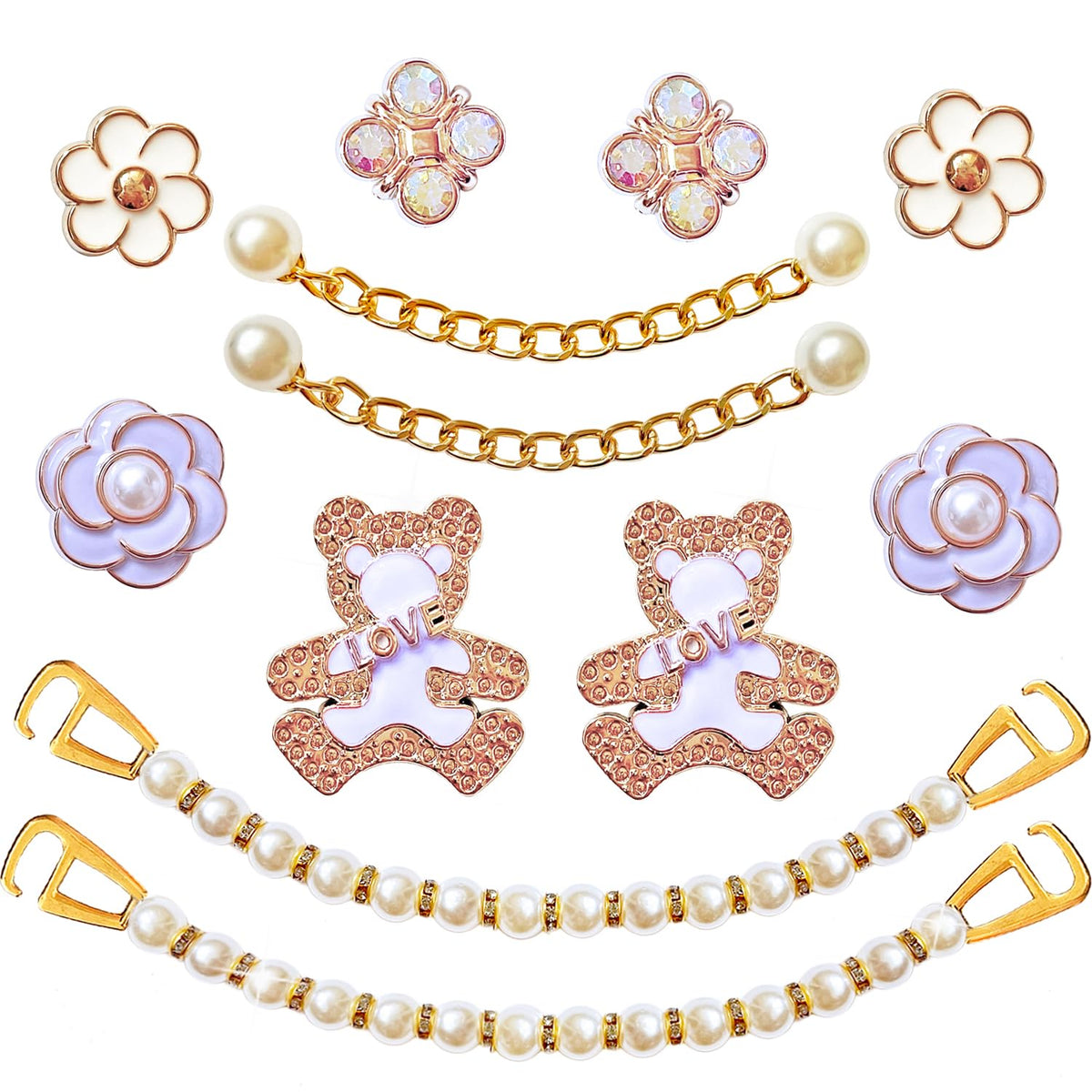 BOAJUNWU Bling Shoe Charms for Women and GirlsGirly Golden Bling Shoe Charms for ClogDiamond Bling Chain Charms Cute Designer Shoe Decoration Jewels Birthday Gifts Party Favors