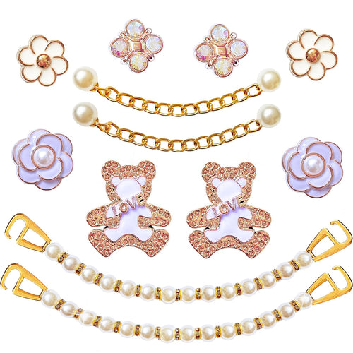 BOAJUNWU Bling Shoe Charms for Women and GirlsGirly Golden Bling Shoe Charms for ClogDiamond Bling Chain Charms Cute Designer Shoe Decoration Jewels Birthday Gifts Party Favors