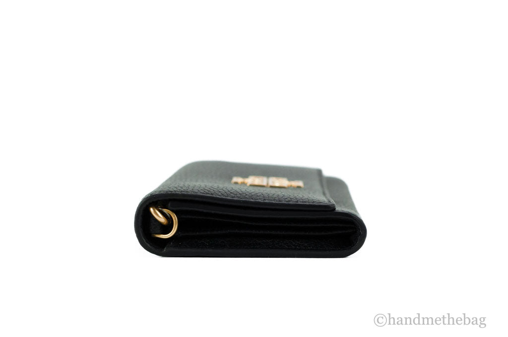 Tory Burch (87974) Britten Black Pebbled Leather Flap Envelope Wristlet Wallet