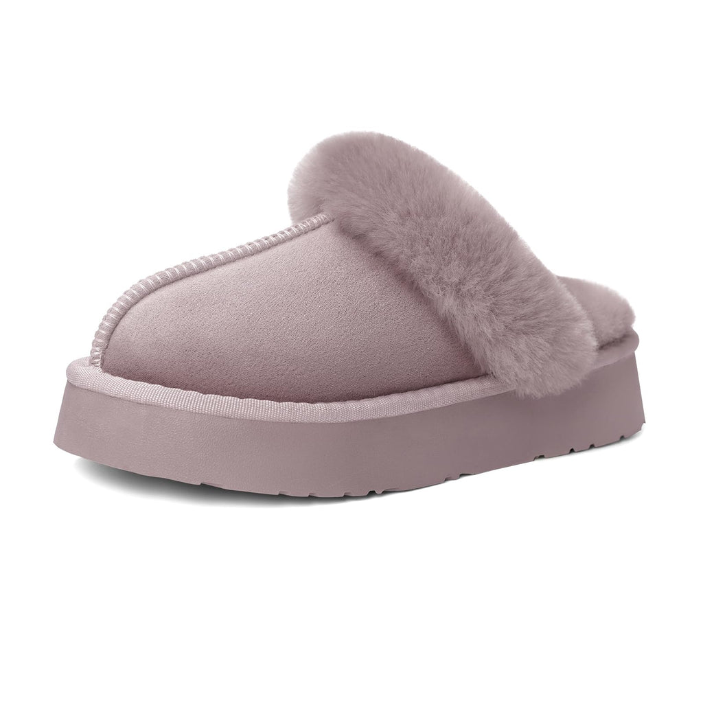 SOULROSE Fuzzy Platform Slippers for Women Comfy Winter House Bedroom Platfoam Slipper Shoes with Memory Foam Indoor and Outdoor