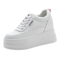Women Wedges Sneakers with Hidden Heel Ankle High Platform Walking Shoes Fashion Bride Wedding Shoes (6 Leather Upper White-Pink Numeric_6)