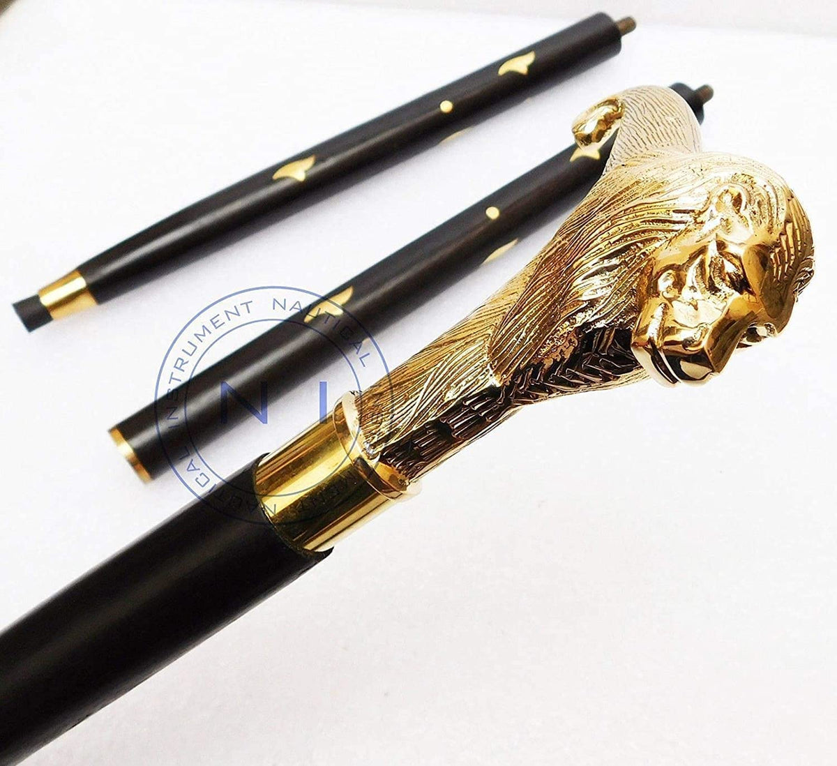 Humaira Nautical Handmade Wooden Walking Stick with Solid Brass Lion Head Handle - Vintage Designer Cane for Men and Women