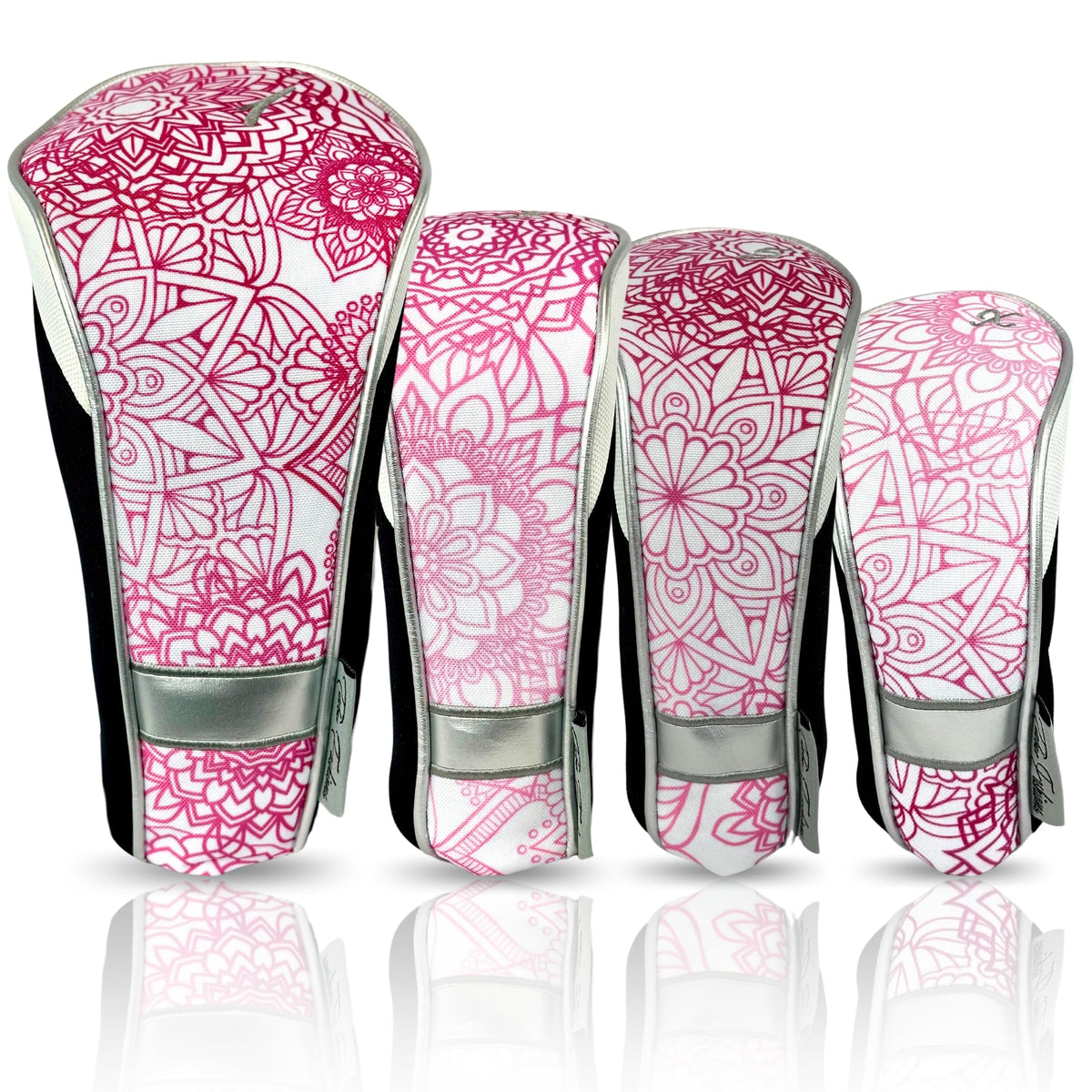 Womens Designer Golf Club Covers 4 Pack - Taboo Fashions Numbered Head Covers for Driver Woods & Hybrid - Weather/Moisture Resistant Protection (Pink Mandala)