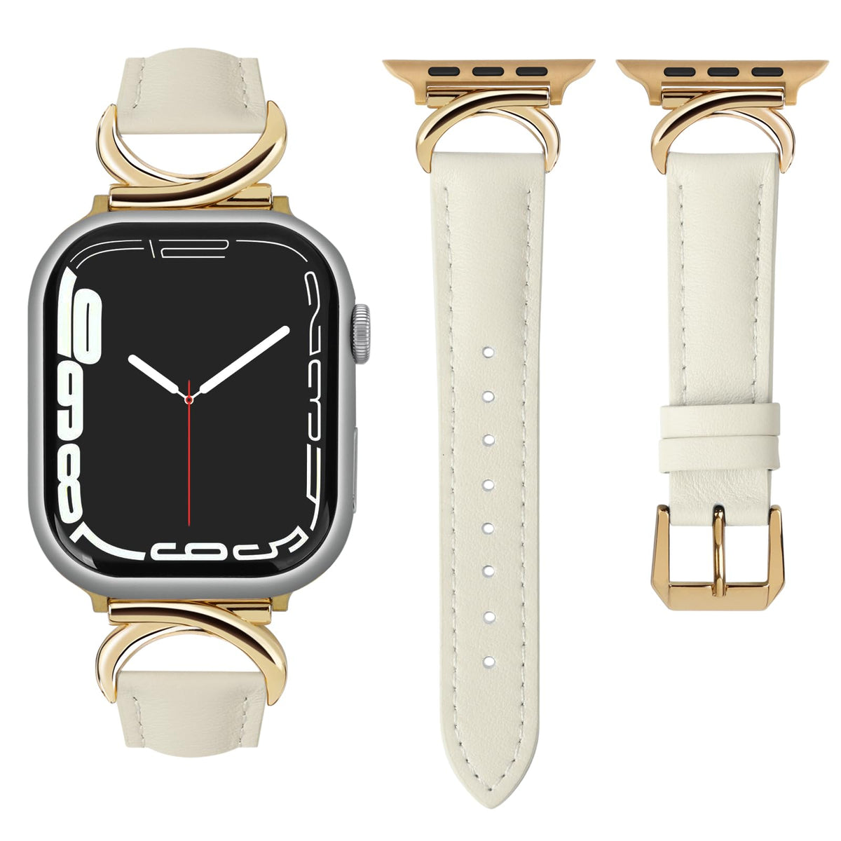 mxiixnai Leather Band Compatible with Apple Watch Bands for Women Dressy Designer Strap with C-Shape Metal Buckle for iWatch Series 10/9/8/7/6/5/4/3/2/1/se/Ultra/Ultra 2(49mm 46mm 45mm 44mm 42mmStarlight/Gold)