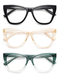 3-Pack Oversized Reading Glasses Cat Eye For Women Stylish Ladies Designer Reader Eyewear AM6129 (+2.50 C1+C2+C4)