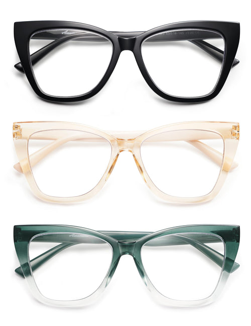 3-Pack Oversized Reading Glasses Cat Eye For Women Stylish Ladies Designer Reader Eyewear AM6129 (+2.50 C1+C2+C4)
