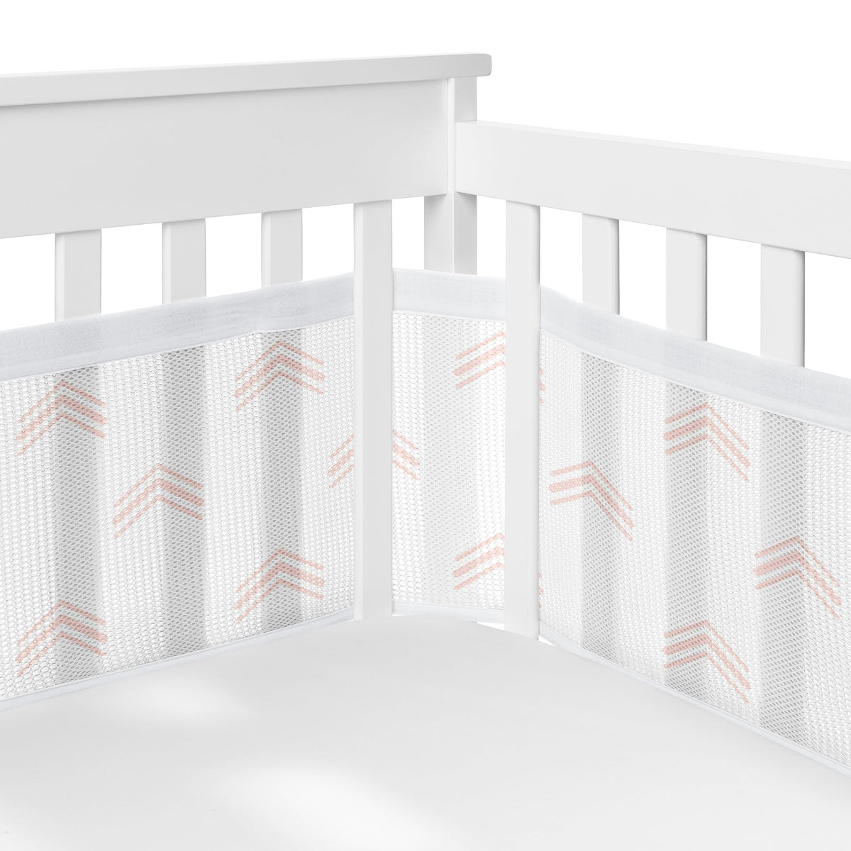 Sweet Jojo Designs + BreathableBaby Boho Bohemian Girl Breathable Mesh Crib Liner Baby and Infant - Blush Pink and White Farmhouse Shabby Chic Designer Modern Minimalist Geometric Arrows