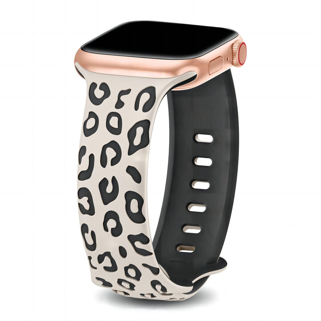 Two Tone Leopard Engraved Band Compatible with Apple Watch Bands for Women 44mm 40mm 41mm 45mm 38mm 49mm 42mm Men Soft Silicone Cheetah Designer Strap for iWatch Series 9 8 7 6 5 4 3 2 1 Ultra 20 SE