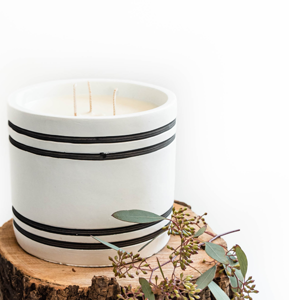 Luxury Large Striped Stone Designer Candle - Grapefruit Mojito