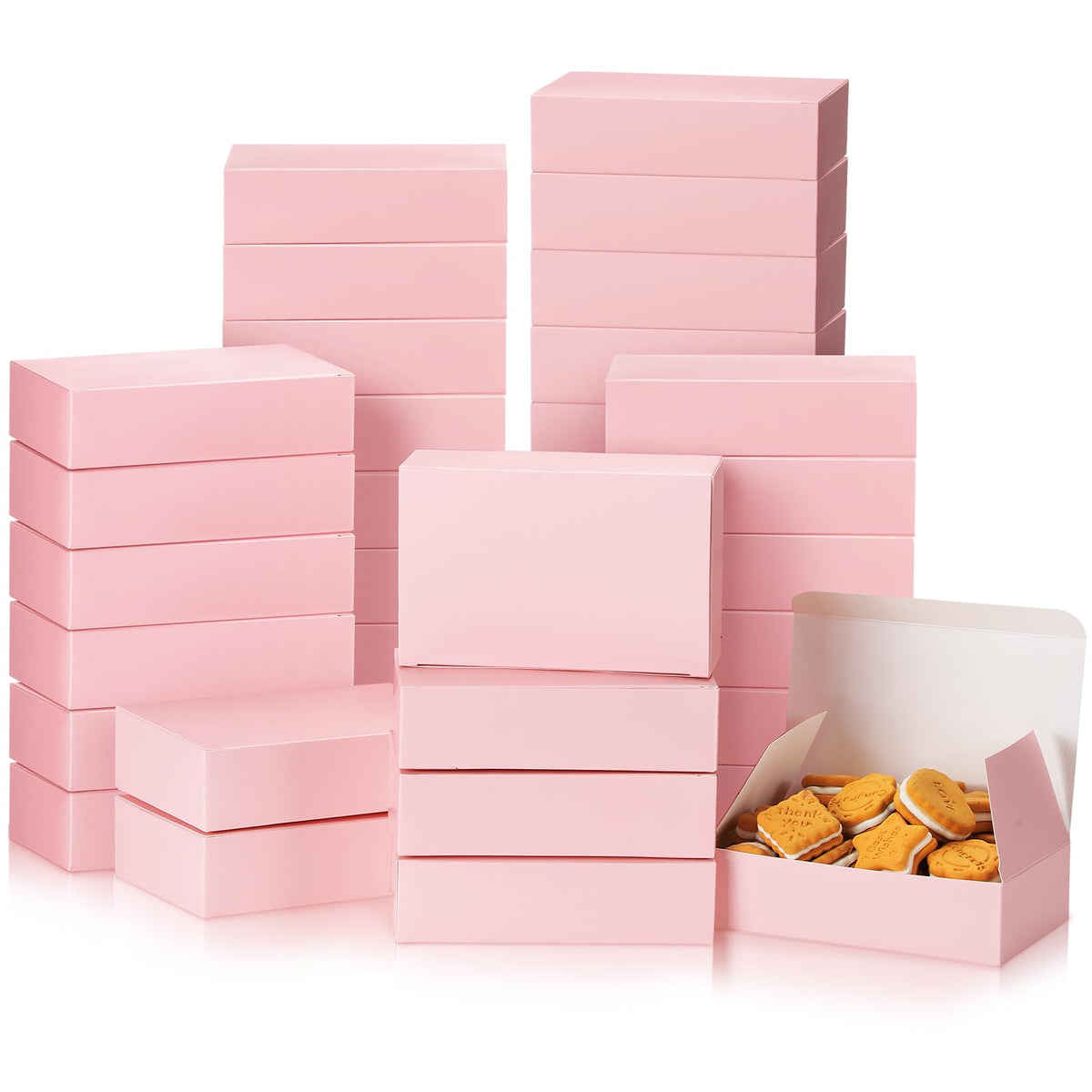 FillTouch 36 Pcs Pink Boxes Small Pink Biscuit Boxes Bakery Boxes Cookie Boxes Candy Boxes Treats Boxes Cardboard Recyclable Pink and Black for Party Favor Wedding Packaging(Pink6 x 4 x 1.6 Inch)