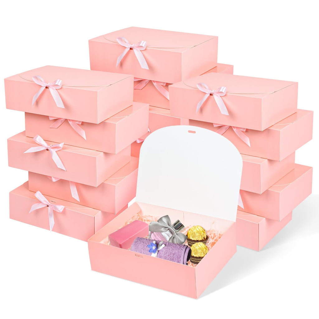 WLUSEAXI 15Pack Gift Boxes with Lids 10.6x7.8x3.1 Inches Bridesmaid Proposal Boxes with Ribbon Pink Gift Boxes for PresentsKraft Paper Boxes for Wedding Christmas Birthday Baby Shower Party