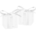 Adecortalk 50 Pcs Clear Favor Boxes 2x2x2 Inch Clear Plastic Gift Boxes with White Ribbon Clear Gift Boxes Macrame Boxes for Wedding Party Favor Boxes Baby Showers Christmas