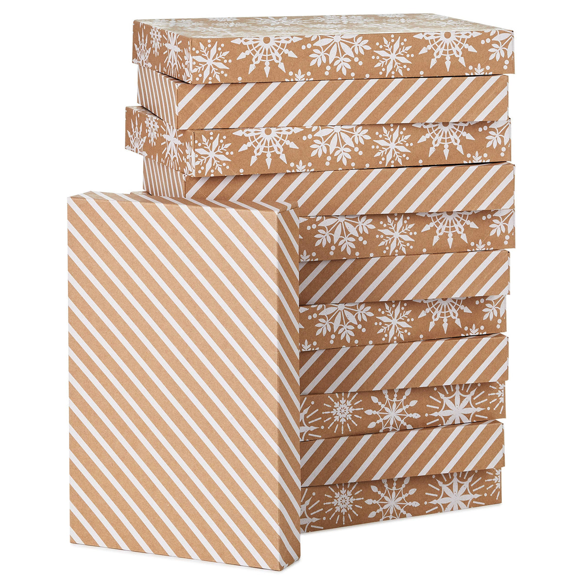 Hallmark Medium Christmas Gift Boxes with Lids (12 Shirt Boxes 3 Designs: Navy Snowflakes Gold Trees Peace on Earth) for Christmas Hanukkah Holiday Parties