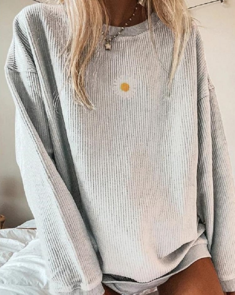 European Casual Printed Round Neck Long Sleeve Top