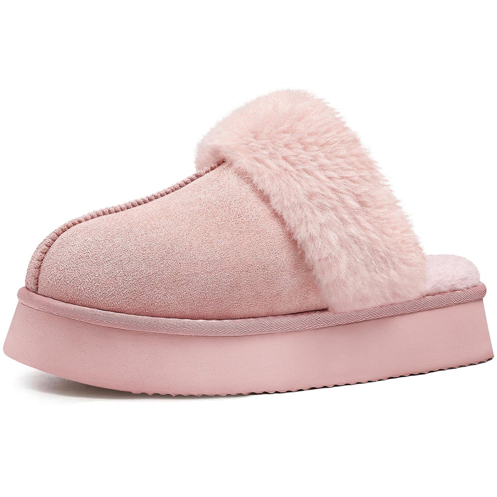 Litfun Womens Fuzzy Platform Slippers Fluffy Memory Foam Winter House Shoes for Indoor and Outdoor Dark Pink 8-8.5