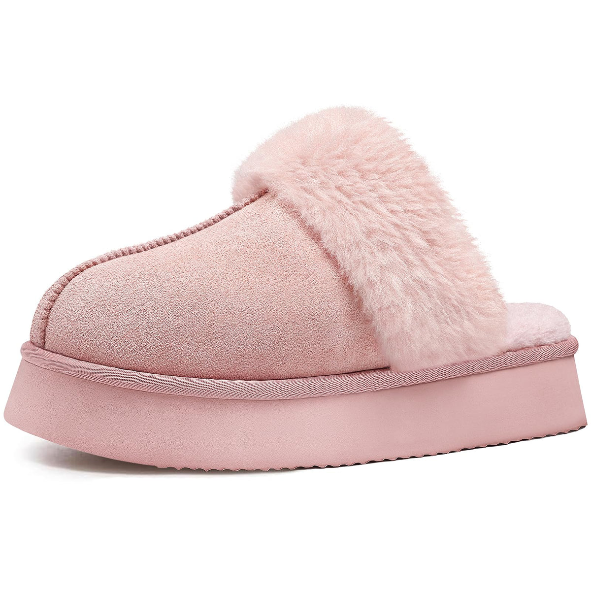 Litfun Womens Fuzzy Platform Slippers Fluffy Memory Foam Winter House Shoes for Indoor and Outdoor Dark Pink 8-8.5
