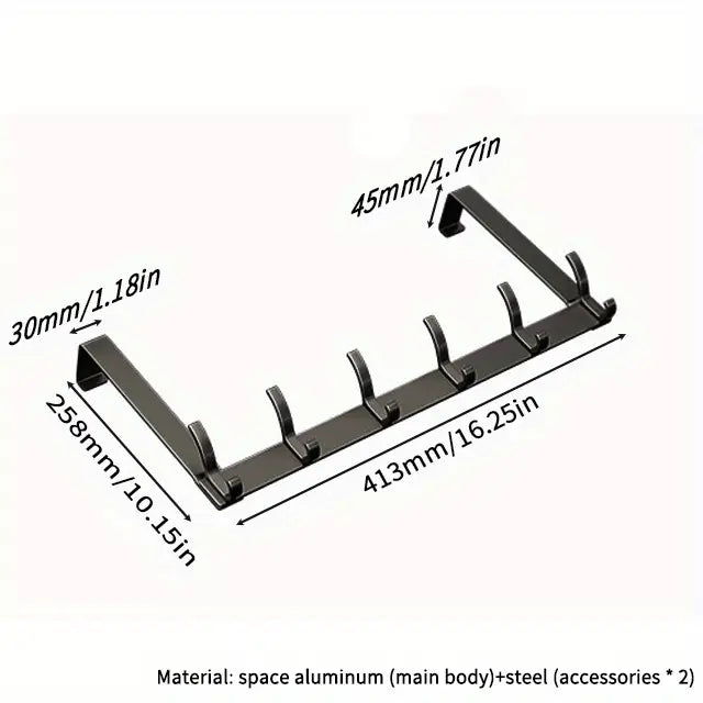 Over The Door Hooks - 6 Hook Space Aluminum Hanger
