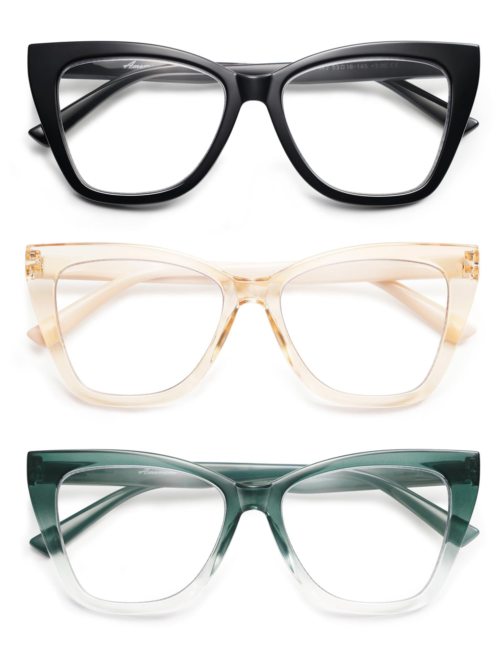 3-Pack Oversized Reading Glasses Cat Eye For Women Stylish Ladies Designer Reader Eyewear AM6129 (+2.50 C1+C2+C4)