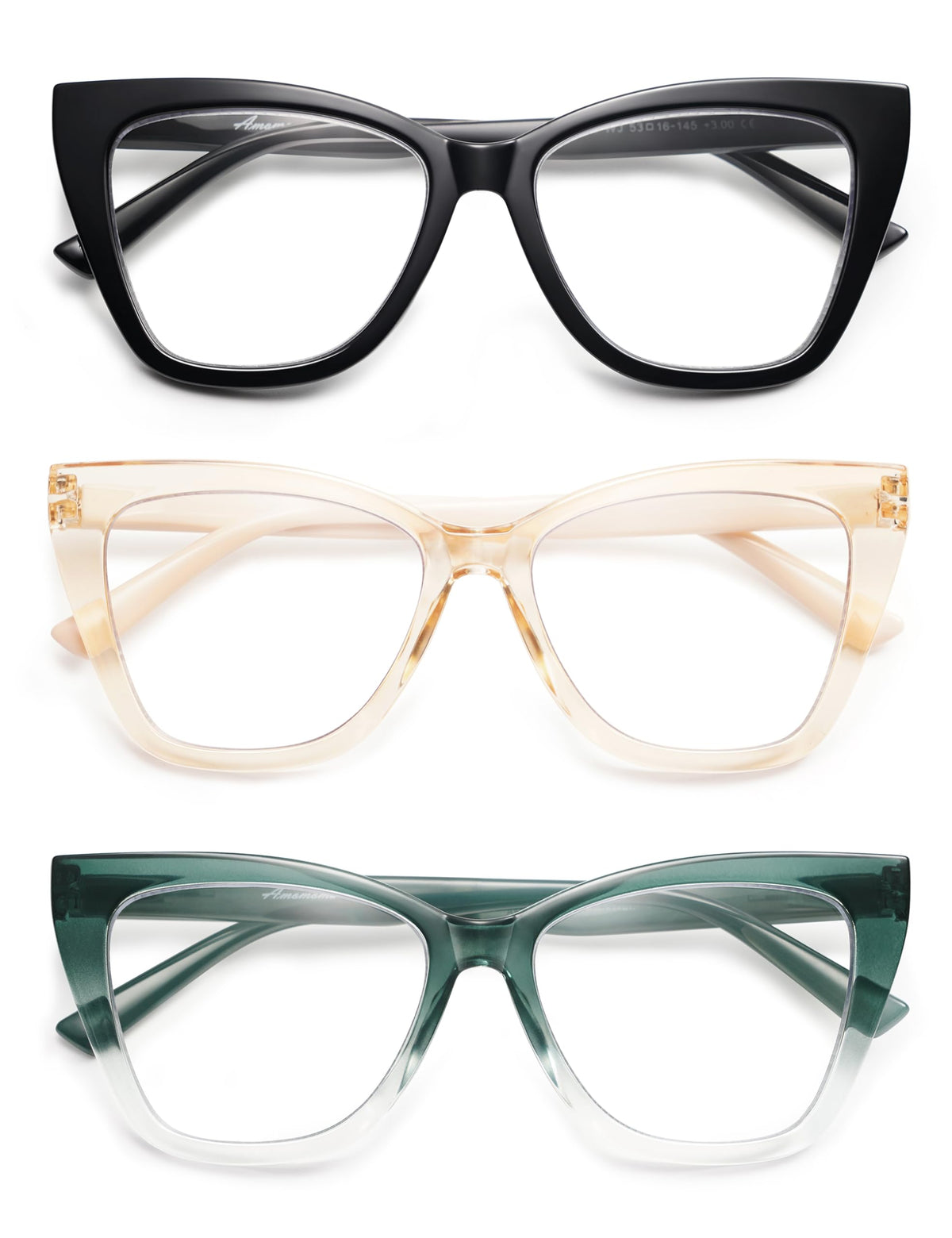 3-Pack Oversized Reading Glasses Cat Eye For Women Stylish Ladies Designer Reader Eyewear AM6129 (+2.50 C1+C2+C4)