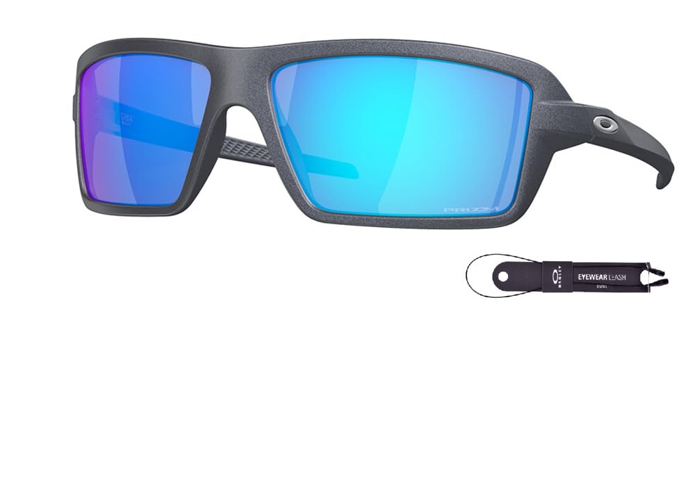 Oakley Cables OO9129 912918 63MM Blue Steel/Prizm Sapphire Rectangular Sunglasses for Men + BUNDLE Accessory Leash + Designer iWear Kit