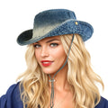 DOCILA Denim Cowboy Hat Women Washed Jean Bucket Hat Winter Fall Western Blue White Tie Dye Cowgirl Hat Foldable Boonie Fisherman Sun Hat