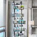 Consumest Over The Door Shower Caddy - 5 Tier Adjustable Shower Caddy Hanging with 2 Toothbrush Holders & 4 Hooks Rustproof Shower Oragnizer Shower Storage Rack for Bathroom Shower Room Black
