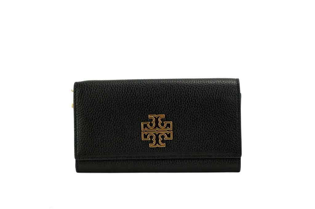 Tory Burch (87974) Britten Black Pebbled Leather Flap Envelope Wristlet Wallet