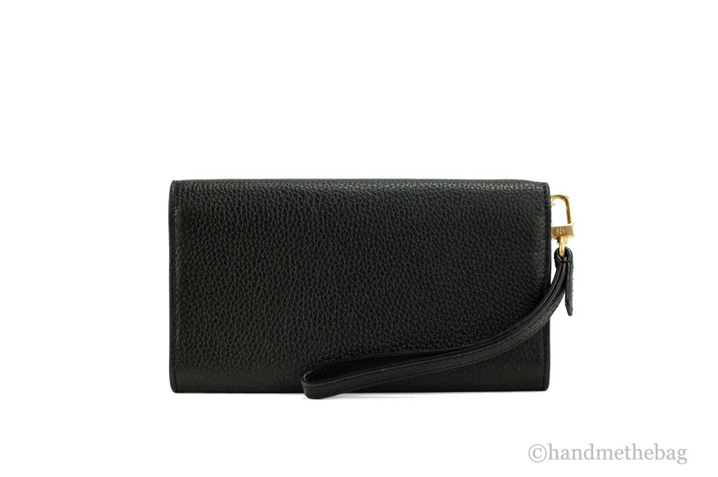Tory Burch (87974) Britten Black Pebbled Leather Flap Envelope Wristlet Wallet