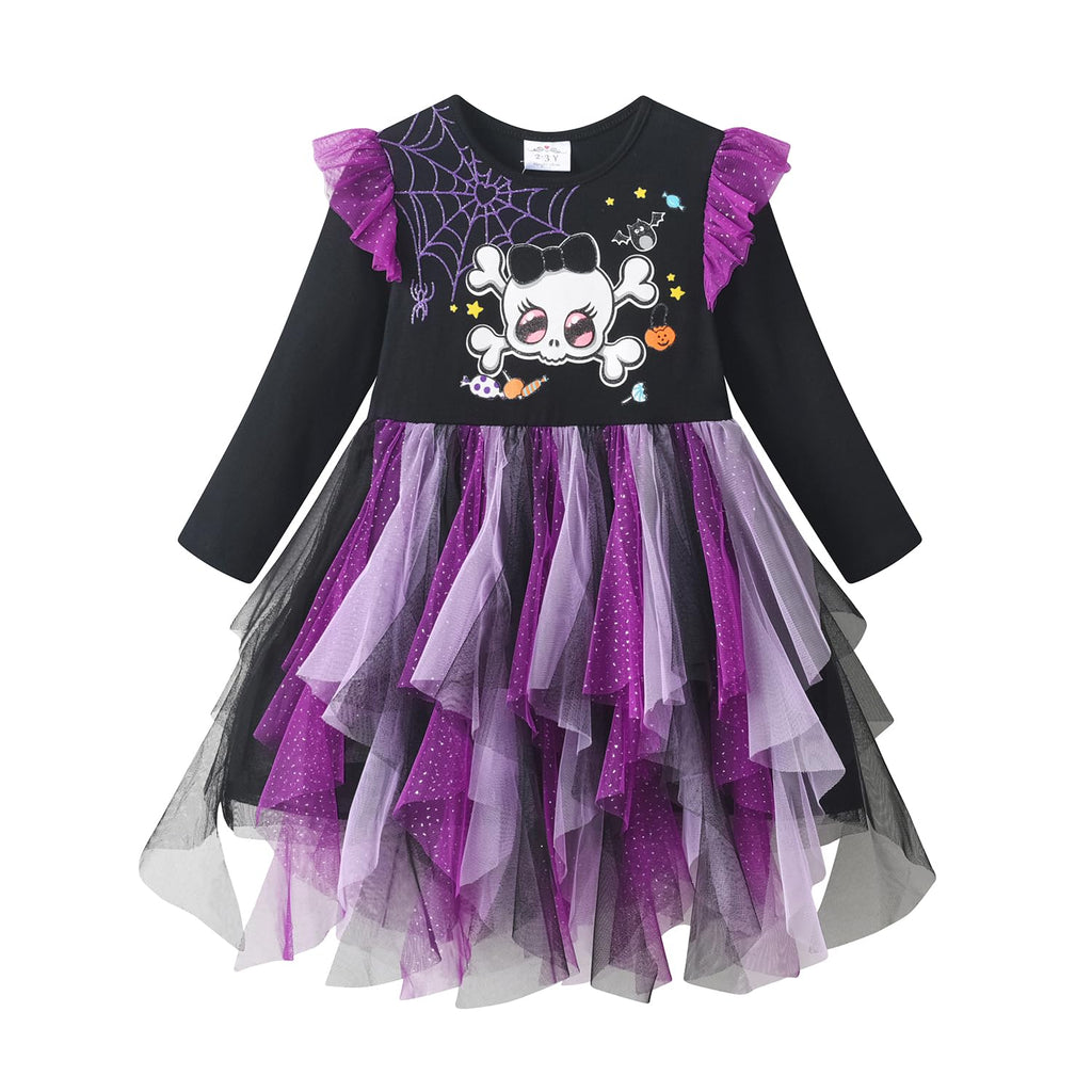 VIKITA Girls Dresses for Winter Long Sleeve Halloween Girls Dresses Party Purple Tulle Dresses for Girls LH4118 7T
