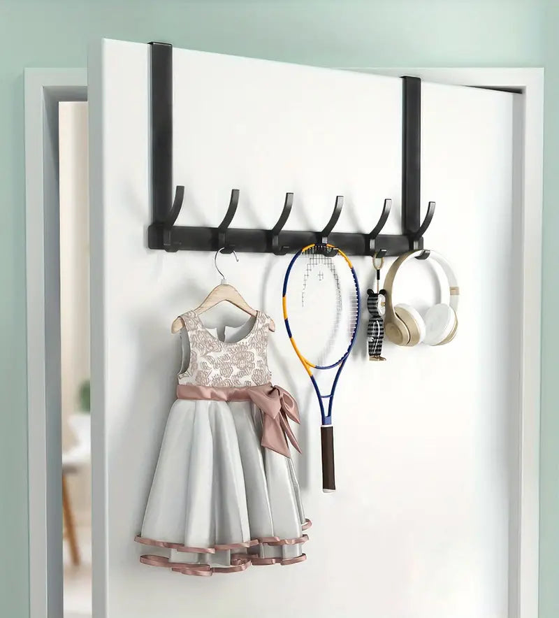 Over The Door Hooks - 6 Hook Space Aluminum Hanger