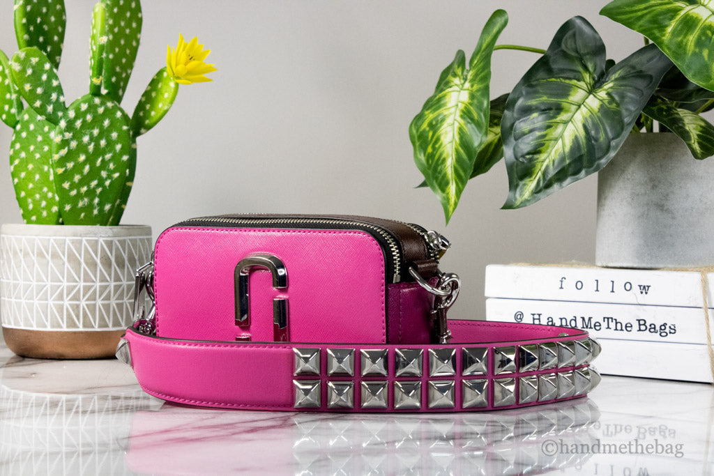 Marc Jacobs The Studded Snapshot Saffiano Leather Magenta Shoulder Handbag