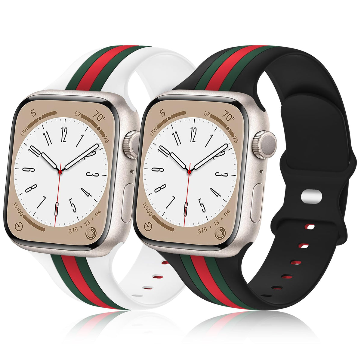 [2 Pack] Designer Bands Compatible with Apple Watch Band 38mm 40mm 41mm 42mm 44mm 45mm 46mm 49mm Men Women Soft Silicone Sport Band Strap for Apple Watch Ultra 2 iWatch Series 10 9 8 7 SE 6 5 4 3 2 1